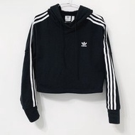 ADIDAS ORIGINALS CROPPED HOODIE 經典復古 三葉草 LOGO 保暖 休閒 長袖 修身 剪裁 連帽 帽T 短版 女版 黑色 34號 ED7554 CLT-W TP0_23