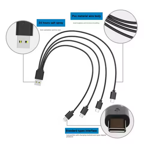 USB A to Type C Multiple Charging Cable 12cm/20cm USB to 4 in 1 USB Splitter Adapter Cable 5V 4 Port