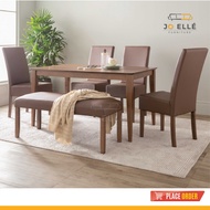 Jo ELLE – Amelia Dining Set (1+4+Bench) / 1.5M Dining Table + Chair + Bench / Meja Makan Set / 4 Ker