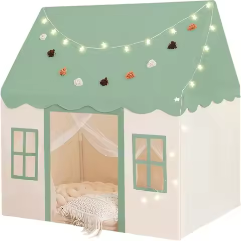 Large Green Play Tent with Mat and Windows for Indoor Outdoor Use Easy to Wash Durable Fabric Perfec