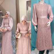Gamis Brukat Tile M/L/XL/XXL Maxi Satin Velvet / Pesta Premium Dress Kondangan Party Polos Bunga Put