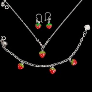 Set Perhiasan Anak Stoberry Perak 925 (Anting+Kalung+Gelang+Cincin)