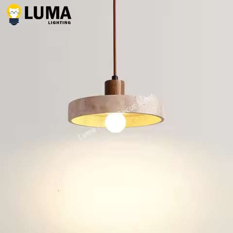 Luma Wabi-Sabi Yellow Travertine Pendant Light With E27 Bulb Stone Wood Hanging Lamps for Kitchen Is