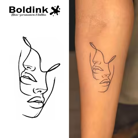 Boldink Minimalist Double sided Shadow Tattoo Patch - Black and White Line Art Design | 1-2 Week Dur