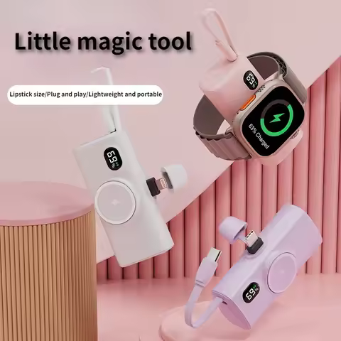 5000mAh Pocket Capsule Power Bank Wireless Magnetic Charging Watch Power Bank with Built-in Cable Mo