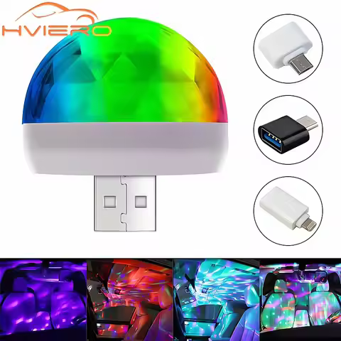 Car USB Ambient Light DJ RGB Mini Colorful Music Sound Led Apple USB Interface Holiday Party Atmosph