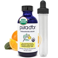 Organic Sweet Orange Essential Oil (4oz with Glass Dropper) 100% Pure & Natural Therapeutic Grade fo