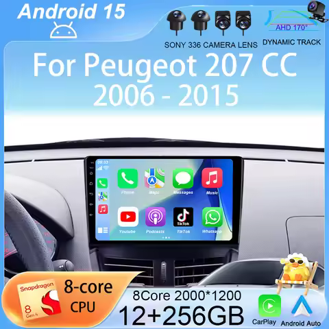Android 15 Carplay Auto Car Radio For Peugeot 207 CC 207CC 2006-2015 Multimedia Video Player Stereo 