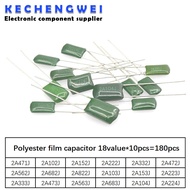 180pcs=18value*10pcs Polyester film capacitor Assorted Kit contains 2A104J 2A332J 2A472J 2A103J 2A33