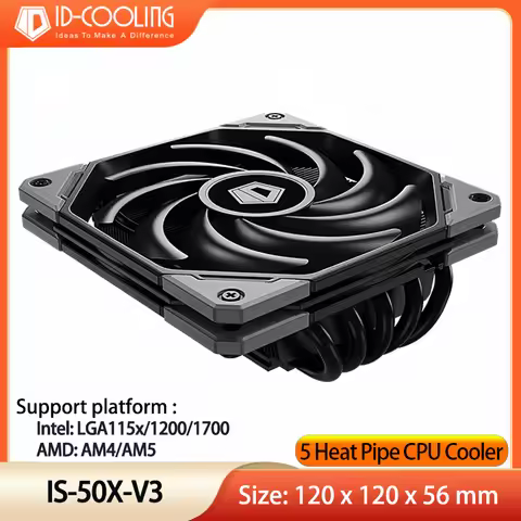 ID-COOLING IS-50X V3 CPU Cooler 5 HeatPipes Extra Slim PWM Fan CPU Air Cooler ITX Radiator for Intel