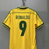 Brazil 1998 World Cup Home Retro Jersey Ronaldo #9 Rivaldo Short Sleeve Soccer Football Top Summer