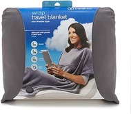 TRAVELREST 4-in-1 Travel Blanket - Pillow Blanket for Airplanes, Compact Travel Blanket, Built in Carry Case, Ultra Plush and Soft for Long Travels, Wearable Blanket, Zippered Pocket - Grey, Regular