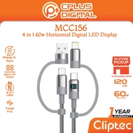 CLiPtec MCC156 4 IN1 Plug to Change 60W Horizontal LED Display Fast Charging Cable 1.2M - GREY