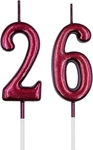 26th & 62nd Birthday Candles, Red Number 26 62 Candle for Cake, Happy Birthday Cake Topper Decoratio