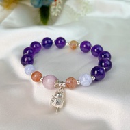 招財貓/貴人相助-招財貓藍紋瑪瑙金太陽紫水晶手鍊