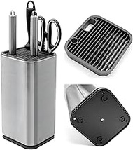 PWGHWG Knife Block Without Knives, Stainless Steel Knife Block Empty with Slots for Scissors and Sha