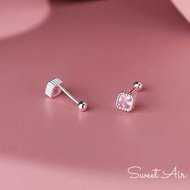 Small Pink Square Earrings Screw-Turning Beaded D3310 Sweet Air Japanese Korean Popular