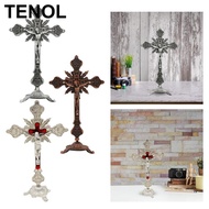 [TENOL] Standing Crucifix Crucifix with Stand Decorative Metal Jesus Crucifix Table Cross for Christ