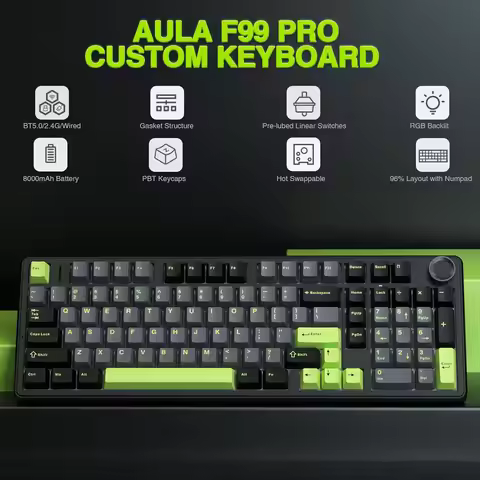 AULA F99PRO Wireless Tri-Model Gaming Mechanical Keyboard Custom Hot Swappable 99 Keys Gasket Struct