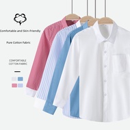 Baju Putih Kanak-kanak Lelaki Dan Perempuan Kemeja Putih Kapas Lengan Panjang Pakaian Seragam Sekolah Pelajar/Children's White Shirt Boys And Girls Long-Sleeved Cotton White Shirt Student School Uniform Table Performance Uniform