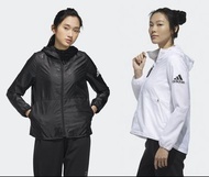 adidas 愛迪達 三葉草 女 外套 健身 運動 連帽風衣外套 夏季防曬外套 高質感華麗提花 拉鍊口袋 薄款透氣內裡