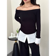 ASOKA Chava Top 3149 - Sexy Off Shoulder Long Sleeve Knitwear - Sabrina Scrunched Women's Top