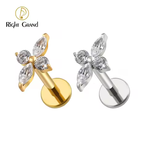 Right Grand ASTM F136 Titanium CZ Four-Point Star Flat Back Stud Earring Helix Cartilage Monroe Medu