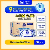 AZURE 80PCS Non Alcohol Baby Water Wet Wipes with Dermatologist Tested (Organic, Ultra Soft & Extra 