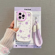 For OPPO A5i A3X A12 A38 A5Pro A57 A16 A15 A7 A5s A17 A18 A95 Purple Flower Case+Lanyard