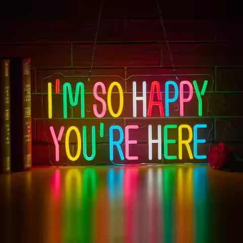 I'm So Happy You're Here Neon Sign for Wall Décor Dimmable LED Neon Light USB Powered Neon Art Signs