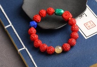 天然原礦硃砂精品紅砂六字真言手鏈 含量高達95%以上12mm