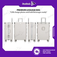 FunTech Premium Luggage Bag Set (20" + 24") Inch ABS Hard Case Aluminum Frame USB Suitcase Travel Ba