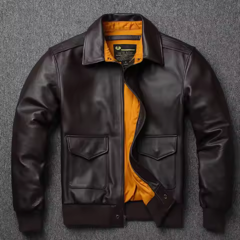 Genuine Leather Motorcycle Jacket Men's A2 Flight Suit Top Layer Cowhide Loose Lapel Large Size Bike