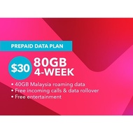 Singtel Prepaid $30 / 80 GB (4 Week Data) Top Up / Renew / Recharge