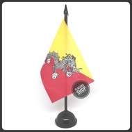 Bhutan Table Flag + Wooden Pole
