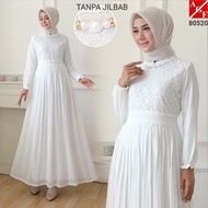 Gaun Putih Baju Raya 2025 Terbaru Kaftan Dress Kembang Muslimah Elegan Jubah Abaya Haji Umrah 80520