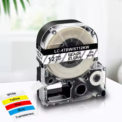 12mm Label Cartridge Compatible Epson Label Tape SS12KW ST12KW Black on White Transparent Yellow for