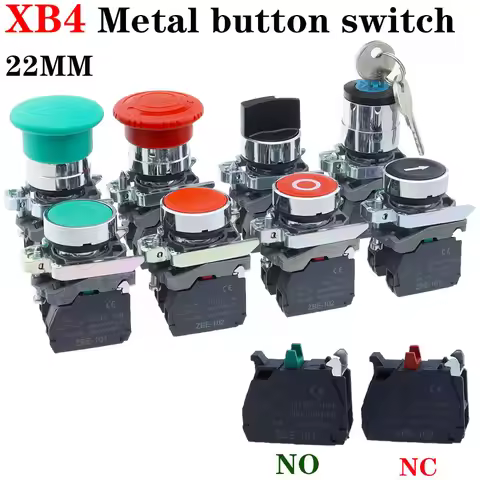 New XB4 Metal Thickened Button Switch Instantaneous Self Reset Emergency Stop Plane 22mm Rotary Swit