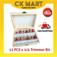 12pcs Router Bit For Wood Trimmer /Router Bit Mata Bit Trim Kayu Mudah