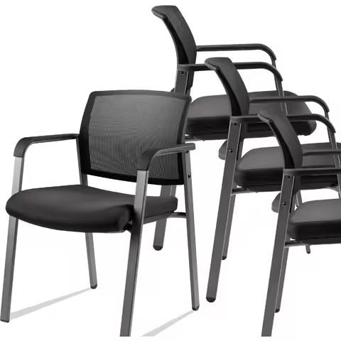 Mesh Back Stacking Arm Chairs with Upholstered Fabric Seat and Ergonomic Lumber Support for Office S