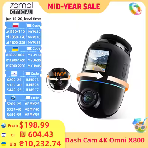 70mai Dash Cam 4K Omni X800-2 Set with 4G Module UP04 Supercapacitor 360° Rotating Real-time Alert R