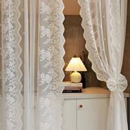 Draperies &amp; Curtains French lace curtain with no punching, window partition, magic sticker, white balcony, living room, rod through door