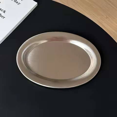 New Stainless Steel Cake Tray Oval Silver Dessert Plate Multi-Size Minimalist Serving Tray Home Deco