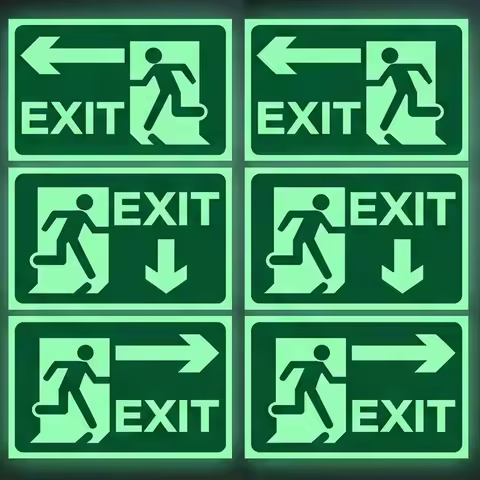 Glow in Dark Exit Signs Emergency Evacuation Safety Wall Decals Self-Adhesive Evacuation Directional