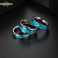TOPSTORED 2PCS Stainless Steel Wedding Ring, Stainless Steel 8mm 6mm 4mm Width Blue Opal Inlay Ring,