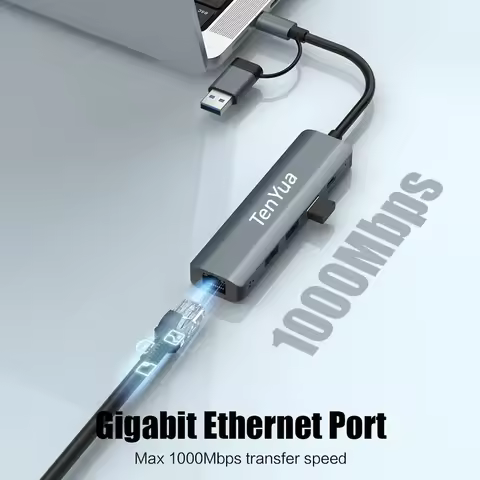 USB C HUB USB-C USB-A Multiport Adapter Type C USB 3.0 Data Transfer Gigabit Ethernet RJ45 Docking S