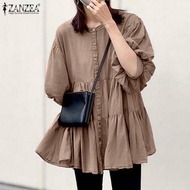 ZANZEA เสื้อผู้หญิงสไตล์เกาหลีเสื้อลำลองแขนพองคอกลมชายผ้าแบบพองฟูเสื้อเสื้อมีจีบพลัส #10