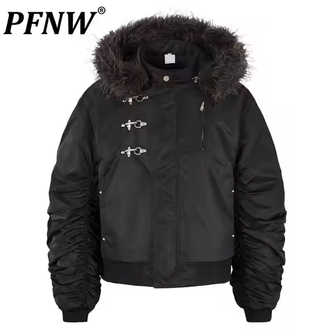 PFNW Dark Heavy Industries High Street Warm Cotton Jacket Men's Fur Collar Hooded Airplane Buttoned