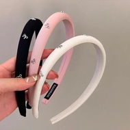 Y2K Girls Solid Color Fabric Sponge Cute Metal Bow Headband for Women Hair Band Vintage Hair Hoop Ha