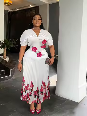 EGRM Pleated Dresses For Women 2026 Wedding Party Prom Gown Plus Size Short Sleeve Tops And Skirt 2 